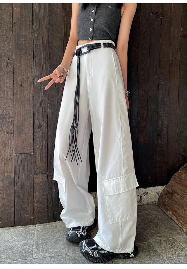 2025 Fall Euro Style Wide - Leg Cargo Pants for Women Detail
