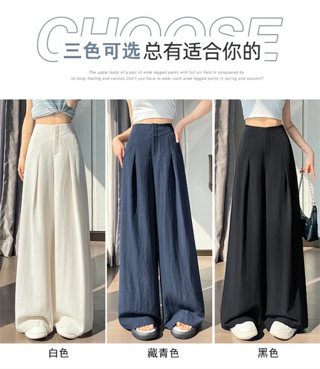Navy Linen Wide-leg Pants Detail