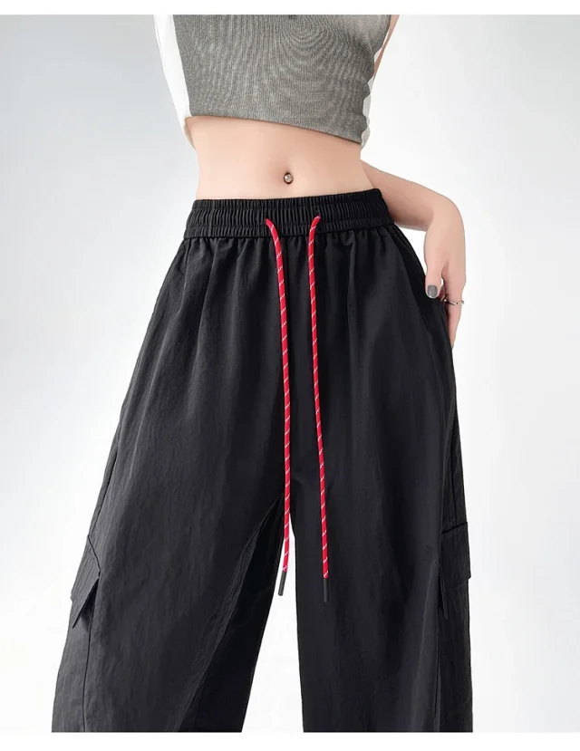 2025 Spring/Summer Women's Sporty Loose Slimming Straight Pants with Drawstring Detail