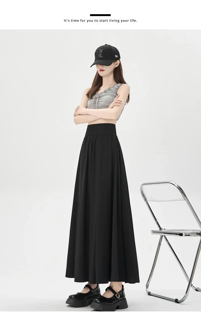 Pink Slimming High-waist A-line Skirt Detail