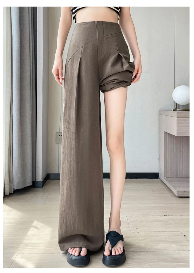 Navy Linen Wide-leg Pants Detail
