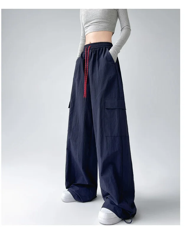 2025 Spring/Summer Women's Sporty Loose Slimming Straight Pants with Drawstring Detail