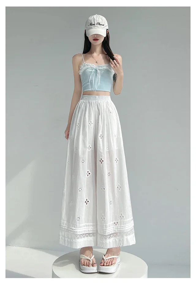 Women's Lace Ice Silk Wide-Leg Pants Detail
