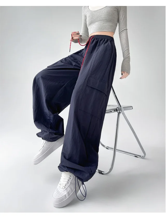 2025 Spring/Summer Women's Sporty Loose Slimming Straight Pants with Drawstring Detail