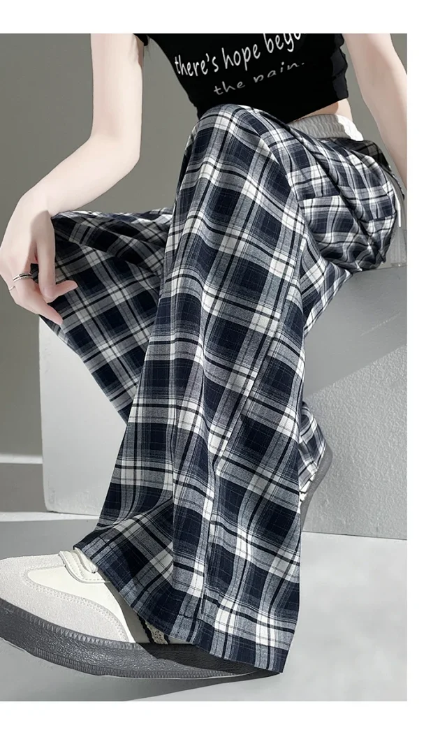2025 Summer Ice Silk Checkered Pants for Women Detail
