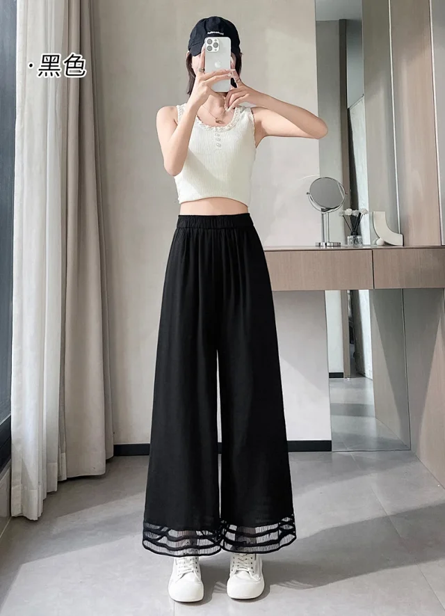 2025 Summer New Wide-leg Pants with Lace Trim Detail