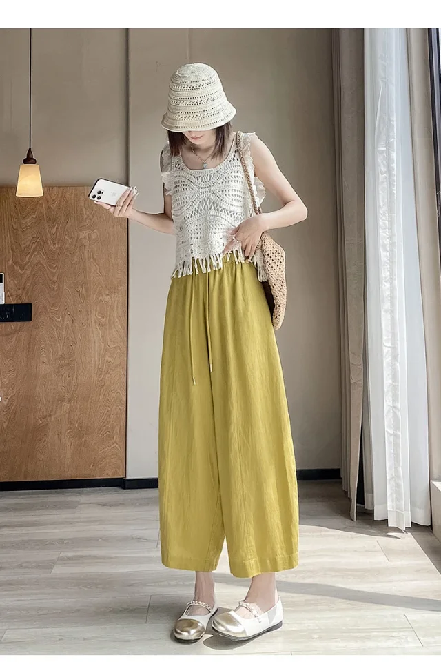 Tencel Linen Capris for Women Detail
