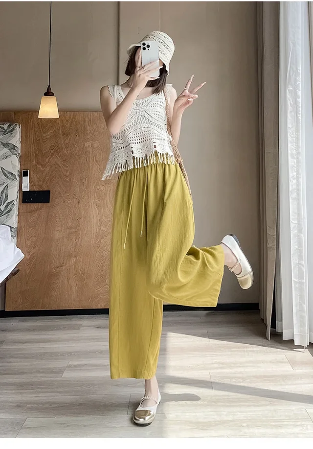 Tencel Linen Capris for Women Detail