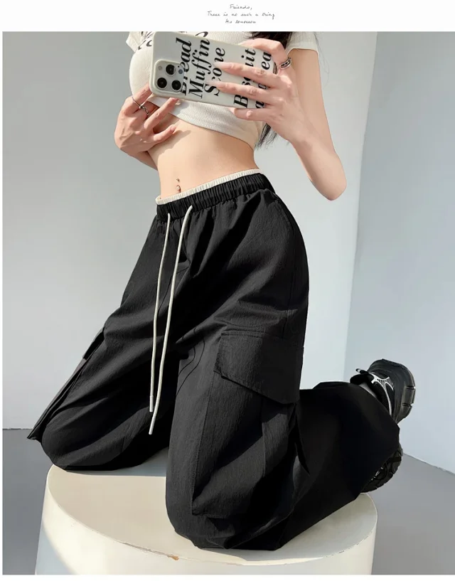 2025 Summer Dopamine Colorful High-Waist Street Cargo Pants Detail