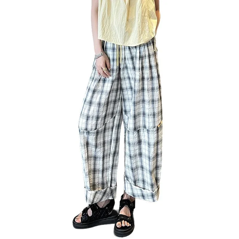 Ladies' Summer Retro Plaid Loose Pants