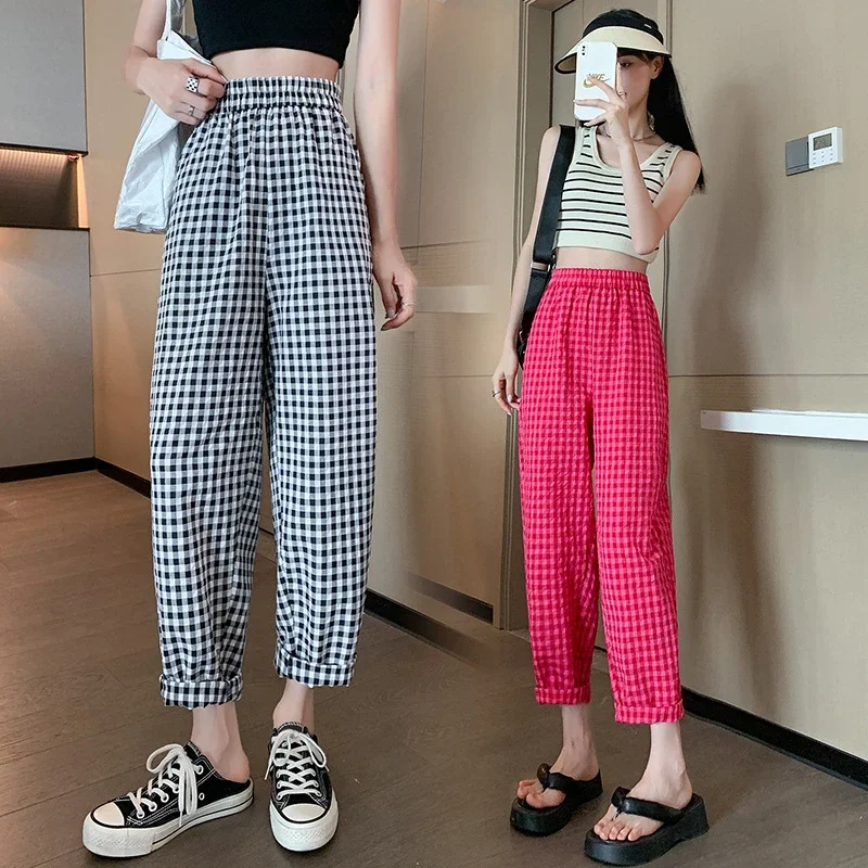 Cotton-Linen Plaid Pants