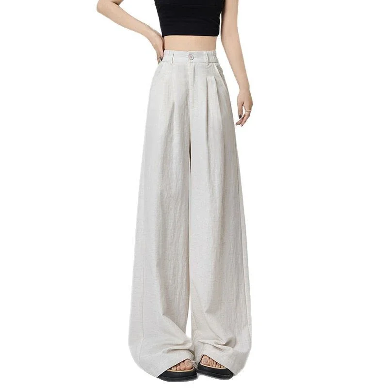 Women's White Linen Wide-Leg Pants