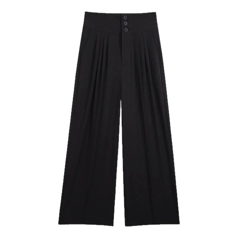2025 White Wide - leg Ice Silk Trousers for Women