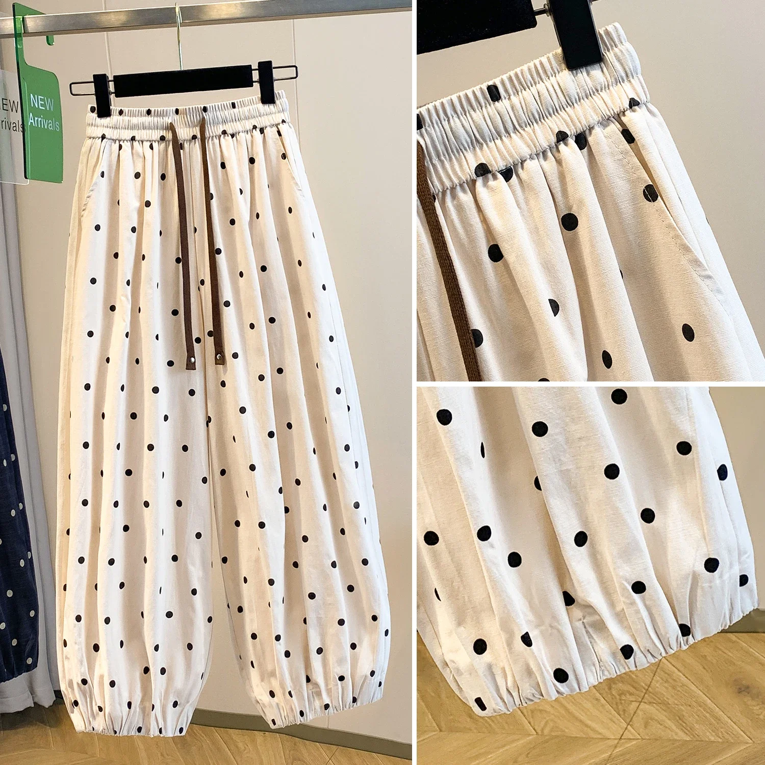 2025 Summer Linen Polka Dot Balloon Pants