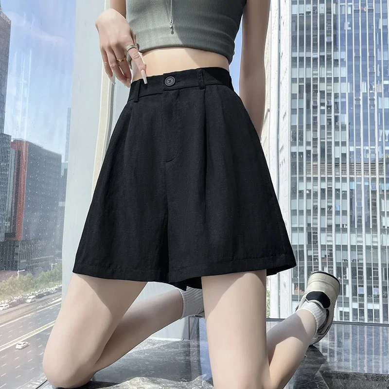 2025 Summer Ice Linen Wide-Leg Shorts for Women