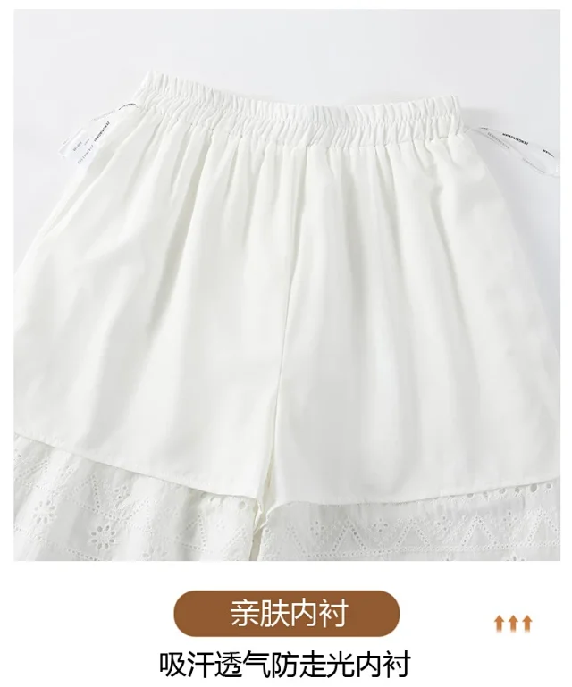 White Lace Hollow-out Women's Wide-leg Pants Detail