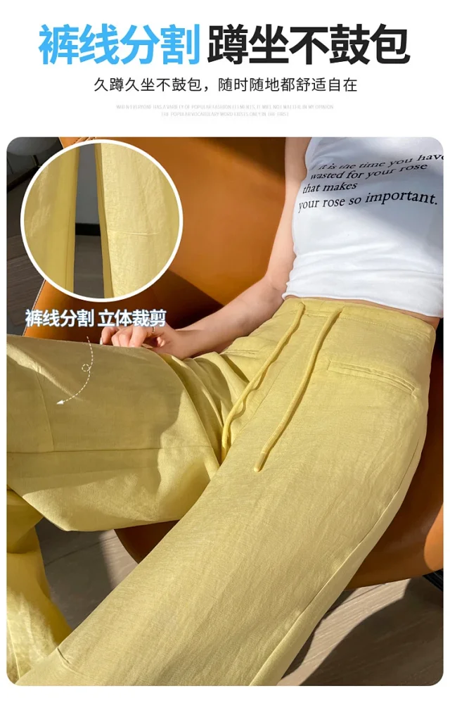 Lyocell Linen Straight Leg Pants for Women 2025 Summer Detail