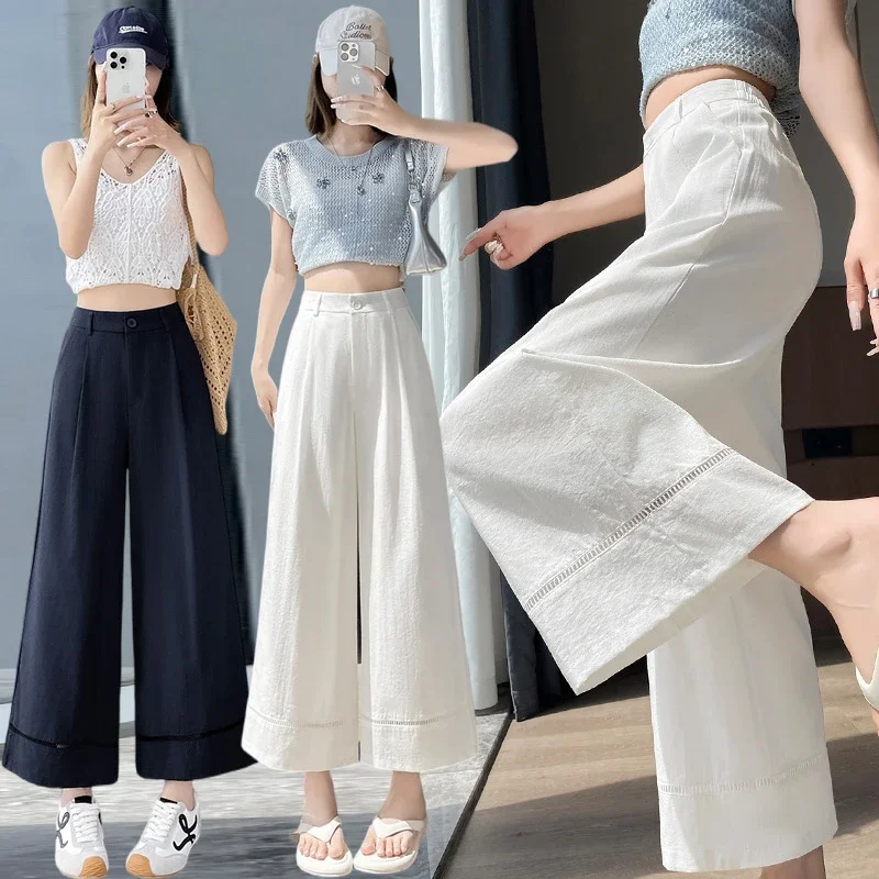 Women's Ice Silk Linen Hollow Wide-leg Pants