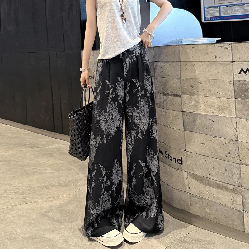 Vintage Ink Print Linen Pants
