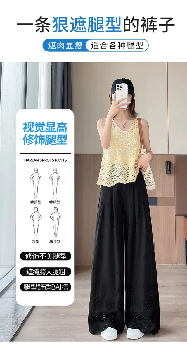 Women's Lace Hollow Wide-Leg Pants 2025 Summer New Detail