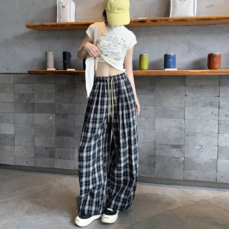 Ladies' Summer Retro Plaid Loose Pants