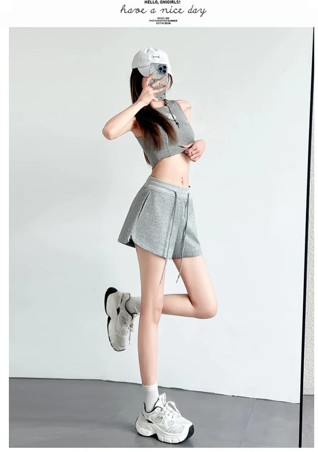 Women's Gray Sport Shorts 2025 Summer Detail