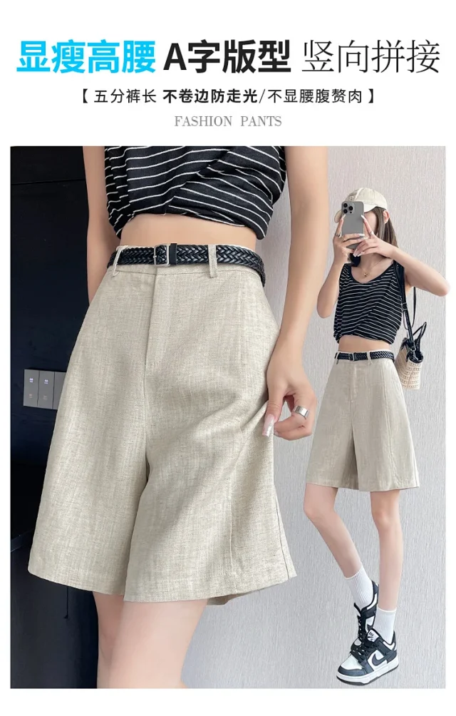 Japanese Retro Linen Suit Shorts for Women Detail