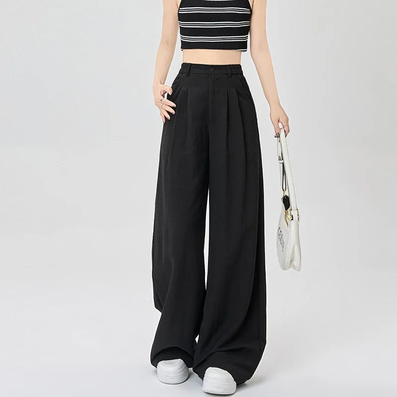 Women's White Linen Wide-Leg Pants