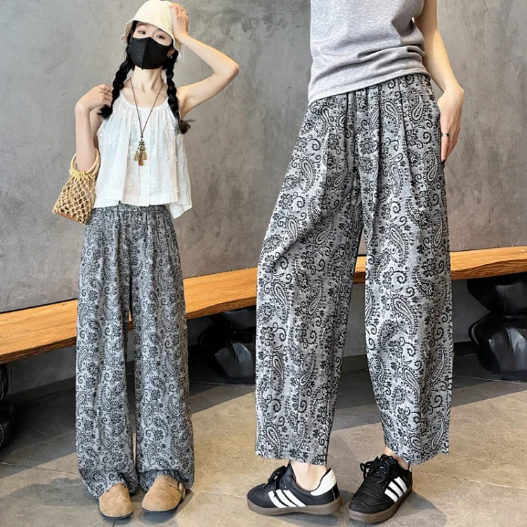 Linen Jacquard Wide-Leg Pants for Women