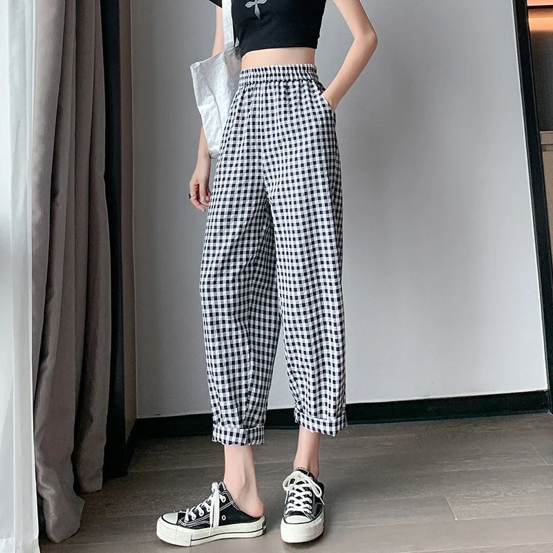 Cotton-Linen Plaid Pants