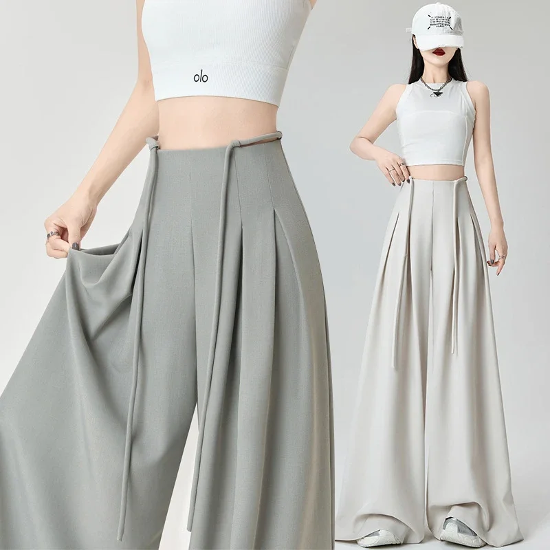 French High-Waist Drawstring Wide-Leg Pants 2025 Summer New