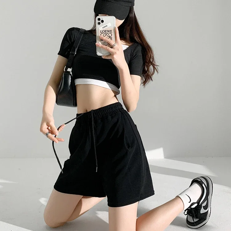 American Retro Wide-leg Casual Shorts