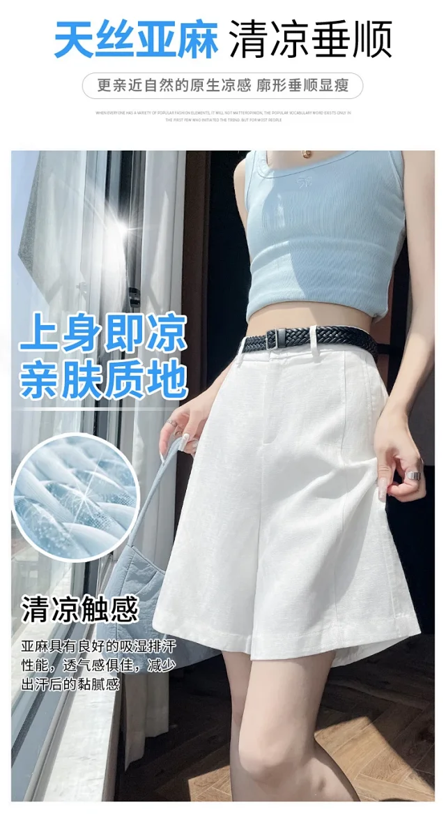 Japanese Retro Linen Suit Shorts for Women Detail