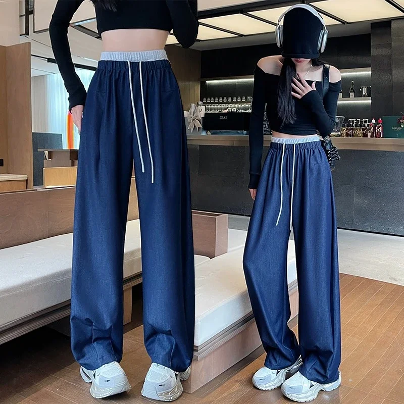 Women's Wide-Leg Jeans with Elastic Waist