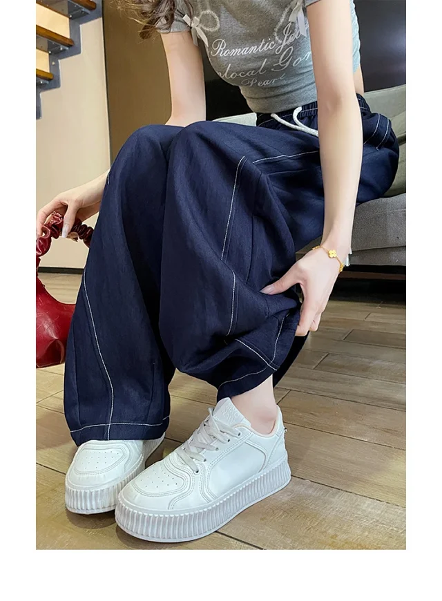 2025 Summer Women's Navy Tencel Wide-Leg Jeans Detail