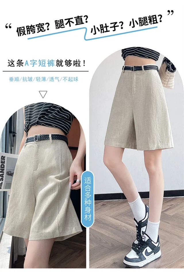 Japanese Retro Linen Suit Shorts for Women Detail