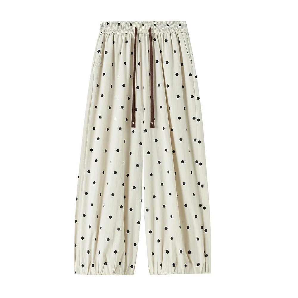 Ice Silk Polka Dot Linen Casual Pants