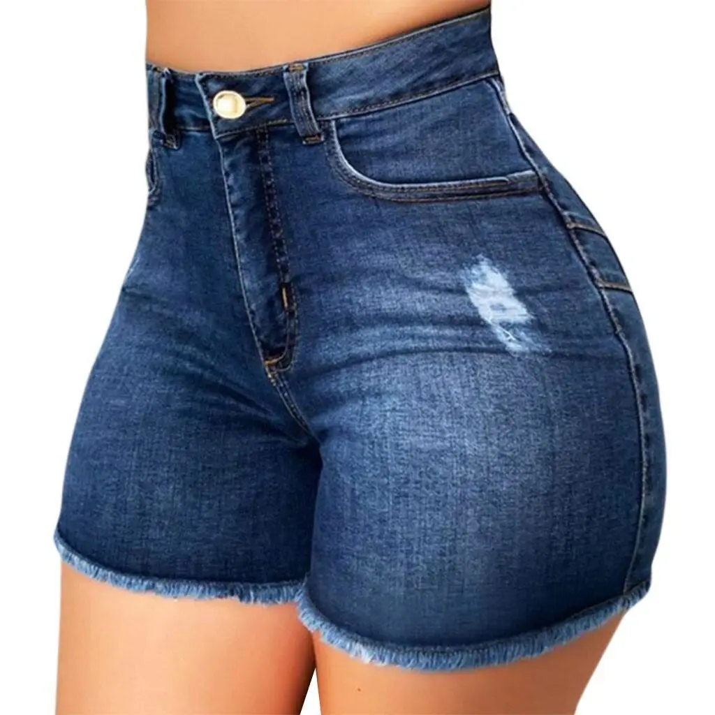 Aliexpress Indie Site: Elastic Ripped Fringe Denim Shorts (Women)