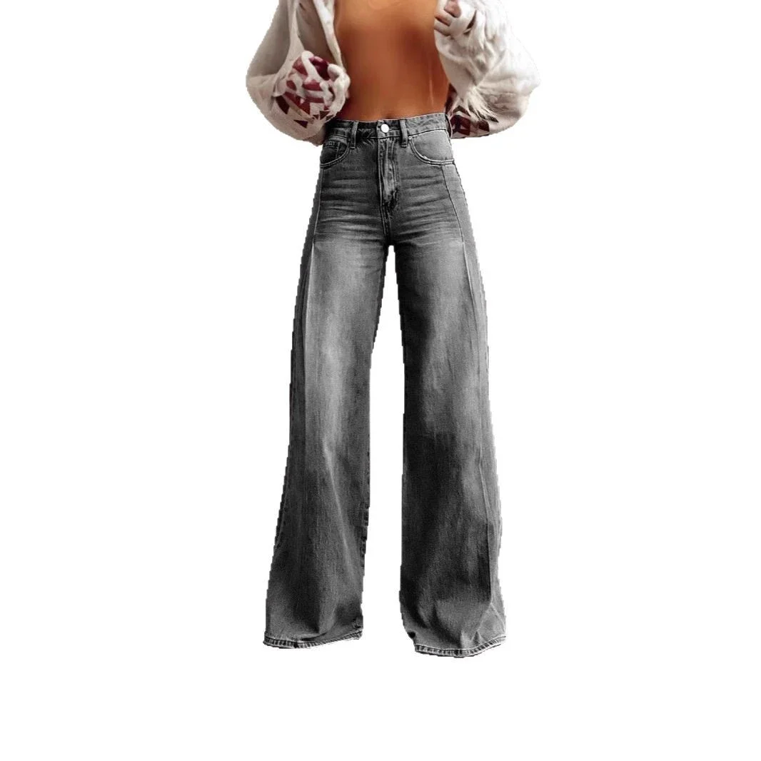 Women's Retro Wide-Leg Denim Pants