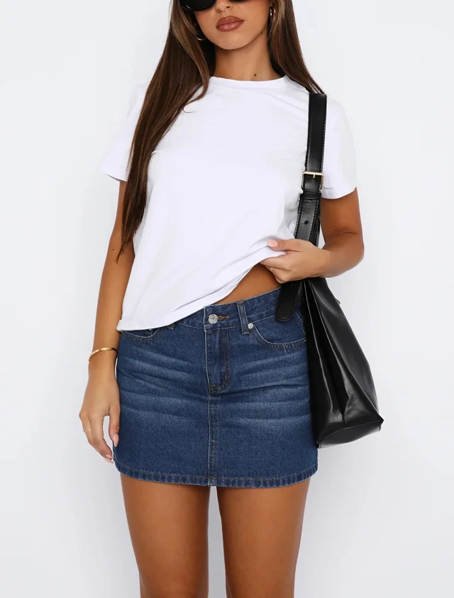 Vintage Slim Stretch Denim Mini Skirt for Women Detail