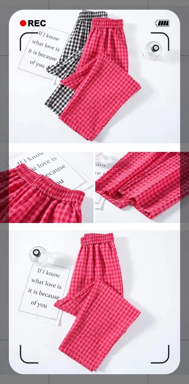 Cotton-Linen Plaid Pants Detail