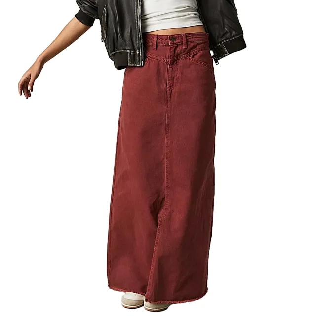 Summer Loose Straight Denim Midi Skirt Detail
