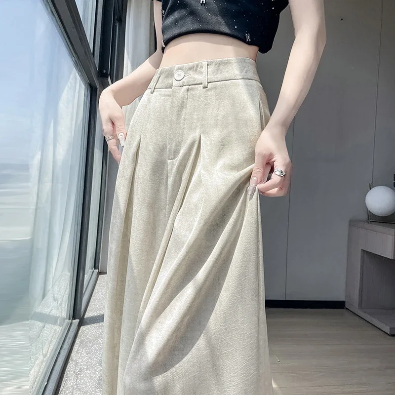 Ice Silk Acetate Tie-Dye Wide-Leg Pants for Women
