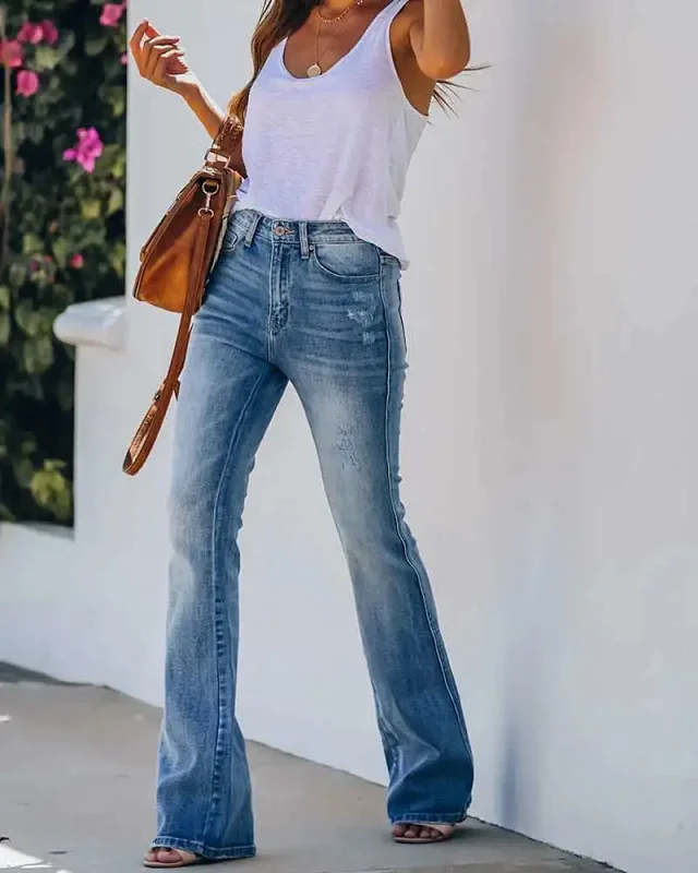 Eaby High-waisted Butt-lifting Stretch Flare Jeans for Women Detail