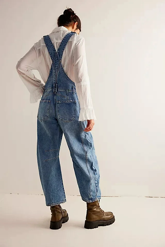 Retro Street Denim Overalls Detail
