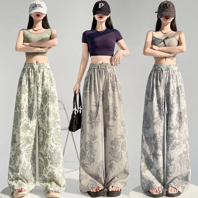 2025 Summer Ice Silk Linen Wide-Leg Pants