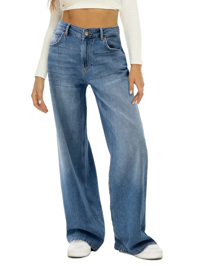 Temu Meike Duo Cat Whisker Loose Wide-Leg Jeans Detail