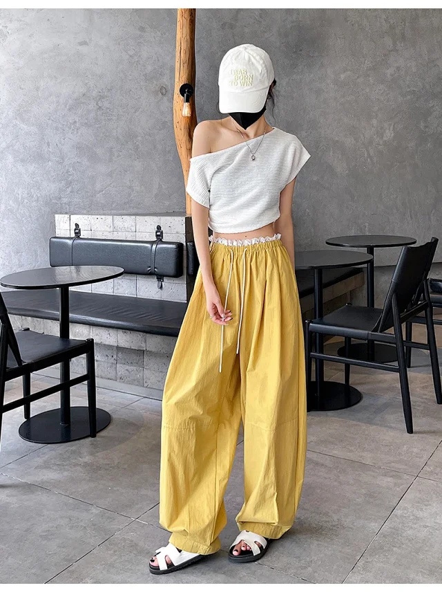 Summer Japanese Style Ice Silk Balloon Pants Detail