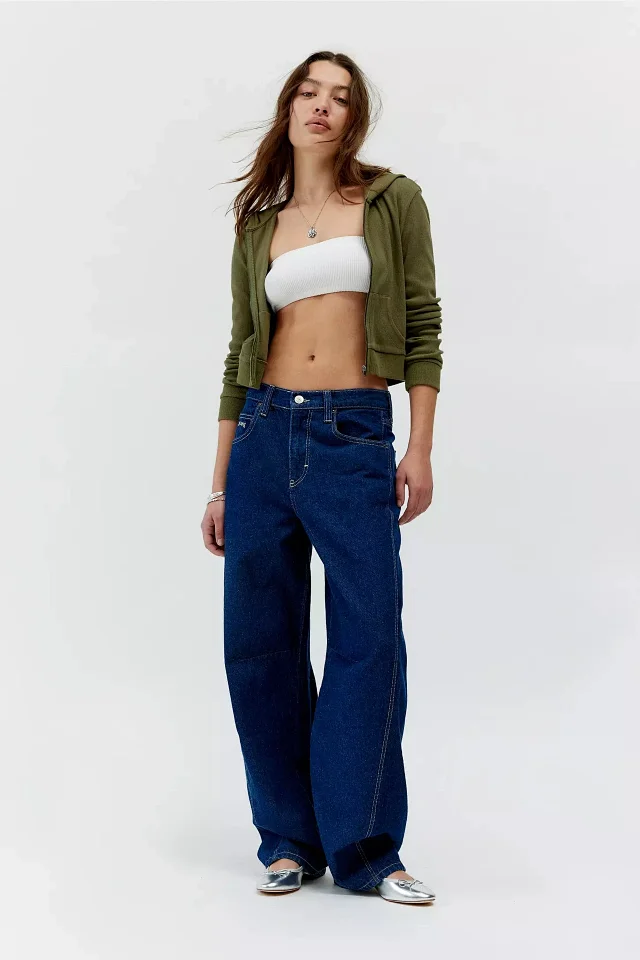 Factory Direct Vintage Dark Blue Wide Leg Jeans Detail