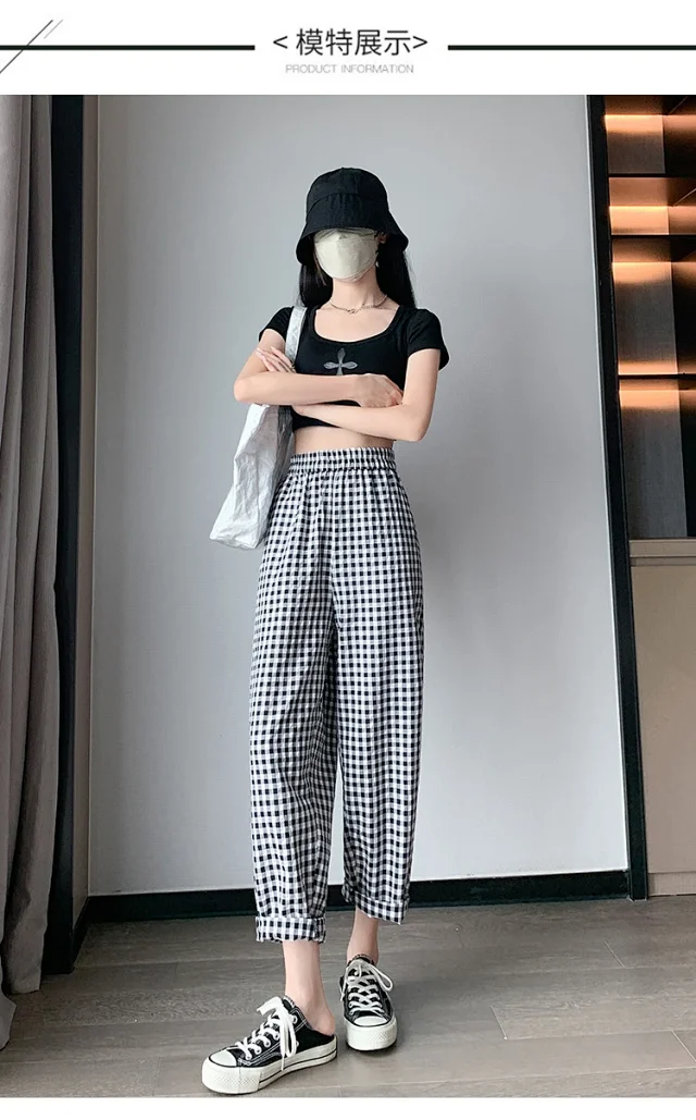 Cotton-Linen Plaid Pants Detail